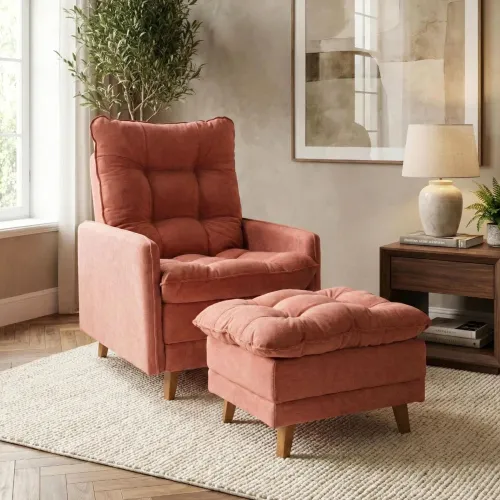 Poltrona reclinable Con Puff - Luxor - Terracota en Rojo - Sillones y sofás, Uruguay | Ecowood