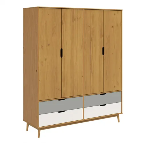 Ropero 4 Puertas 4 Cajones - Línea Nórdica - Roble/Gris claro/Blanco en Multicolor - Roperos y placares, Uruguay | Rústico Hogar
