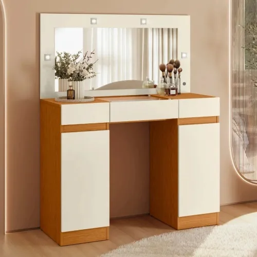 Tocador Espejo Grande Led - Studio - FIT - Marrón en Marrón - Escritorios y sillas de escritorio, Uruguay | Ecowood