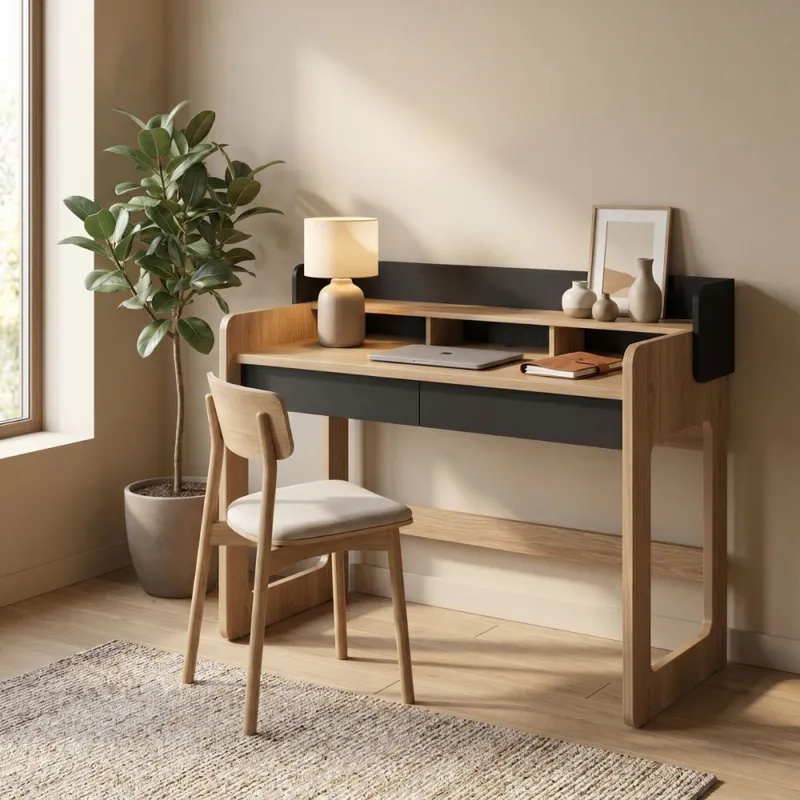 Escritorio Flexus 128 - Negro y Madera en Negro - Escritorios y sillas de escritorio, Uruguay | NYR