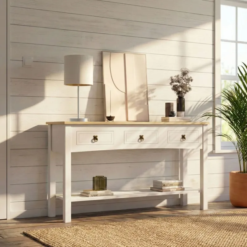 Mesa De Arrime Aparador Madera Maciza -Mexicana en Blanco - Aparadores y recibidores, Uruguay | Rústico Hogar