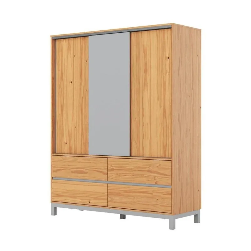 Ropero 3 Puertas Corredizas - Madera Maciza Pino/Gris - Square en Multicolor - Roperos y placares, Uruguay | Rústico Hogar