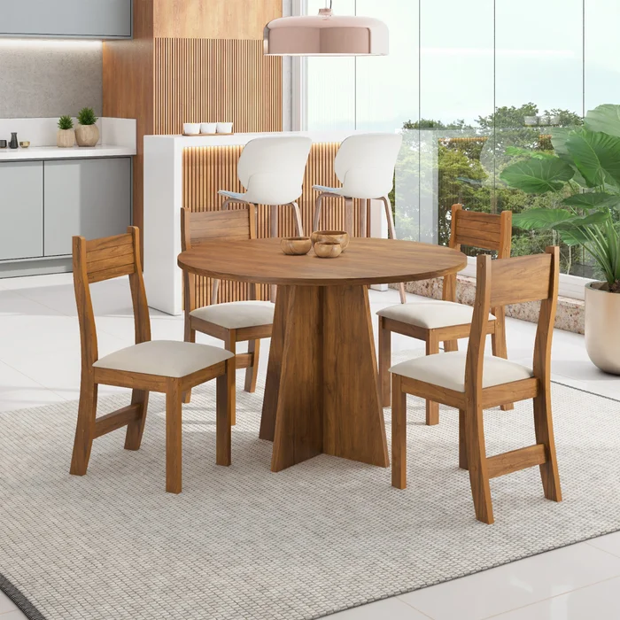 Juego De Comedor 4 Sillas Mesa Redonda en Marrón - Mesas de comedor, Uruguay | Soy Hogar, vista 2