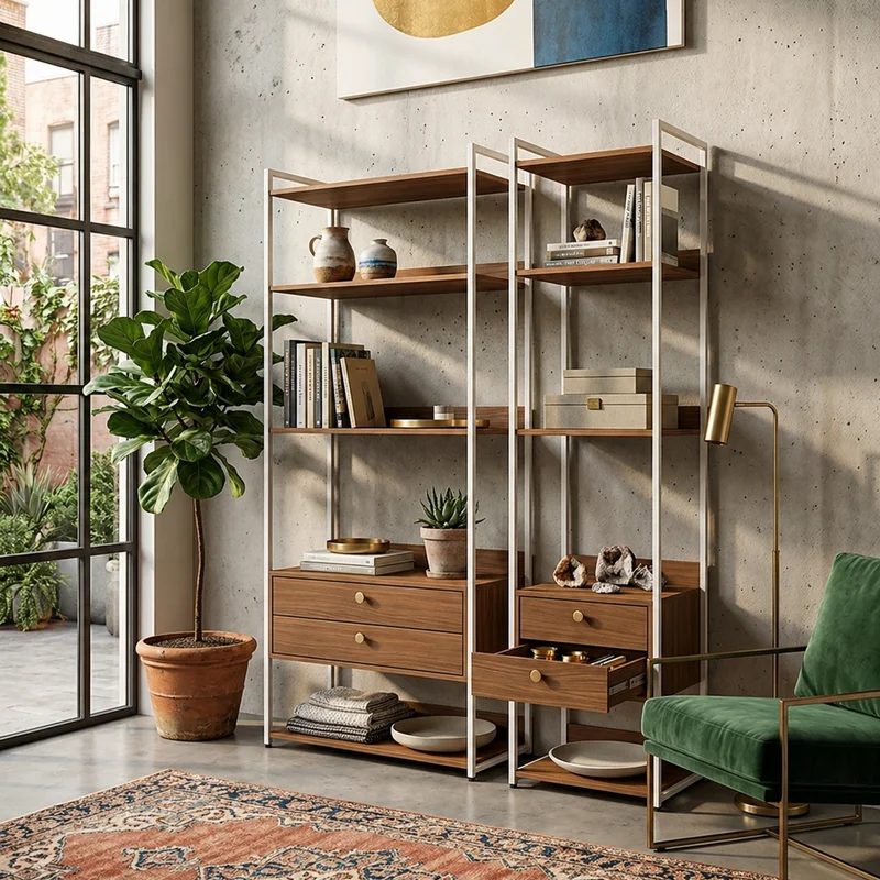 Combo Closet Abierto Modular P49 y P50 - Linea Industrial en Madera natural - Roperos y placares, Uruguay | Balton, vista 9