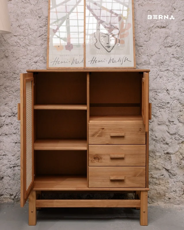 Armario Aparador Buffet Bargueño Madera de Pino Ratán Natural – Linea Yakarta en Madera natural - Aparadores y recibidores, Uruguay | Berna Home, vista 4