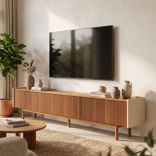 Rack de TV Dune Ripiado 2.2 - Linea Manhattan - Off White en Madera natural - Muebles para TV, Uruguay | Rústico Hogar