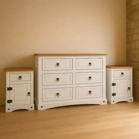 Cómoda + Mesas de Luz Linea Naturale - Blanco en Blanco - Mesas de luz, Uruguay | La Cueva Muebles, vista 6