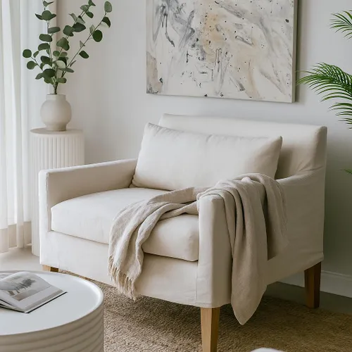 Butaca con zócalo con funda en Beige - Sillones y sofás, Uruguay | Pieza Clave