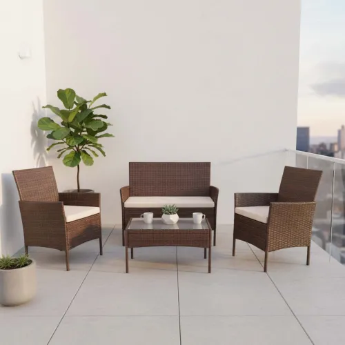Set Living Exterior Rattan-sintetico-y-acero Marron Apolo en Marrón - Muebles para el exterior, Uruguay | Divino