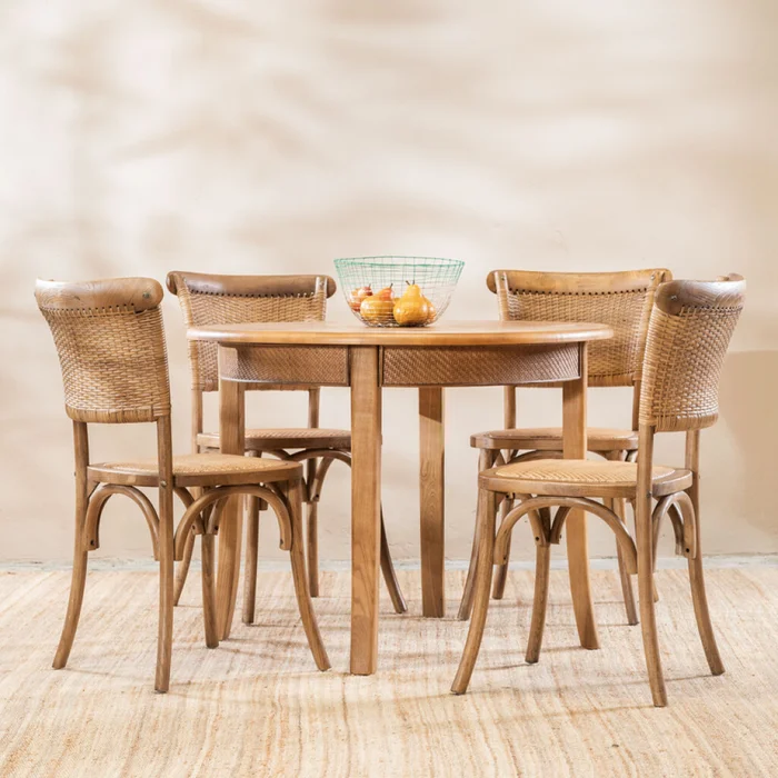 Juego De Comedor Elm + 4 Lia Teca en Madera natural - Mesas de comedor, Uruguay | Aihaus