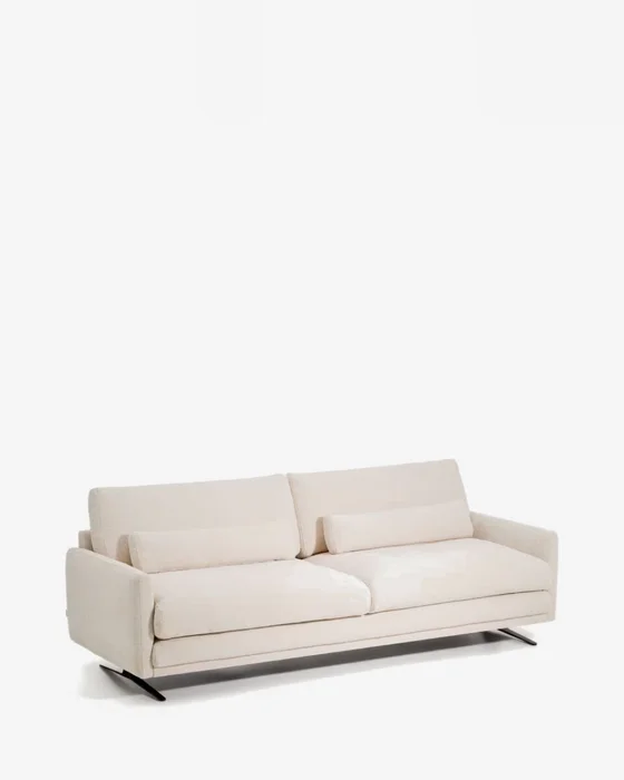 Sofá Veliro 3 plazas de chenilla beige y patas de acero con acabado negro 240 cm FSC Mix Credit en Beige - Sillones y sofás, Uruguay | Kavehome