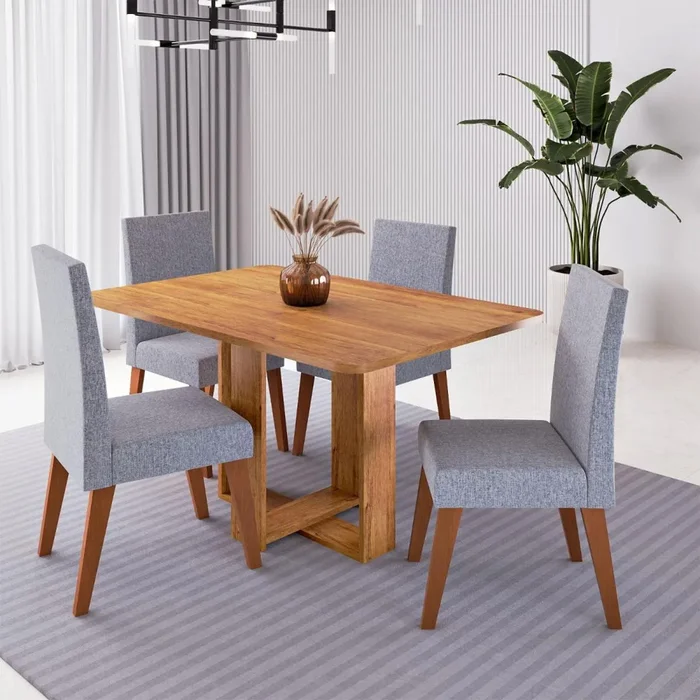 Juego De Comedor Mesa Rectangular 4 Sillas Tapizadas en Madera natural - Mesas de comedor, Uruguay | Soy Hogar, vista 2