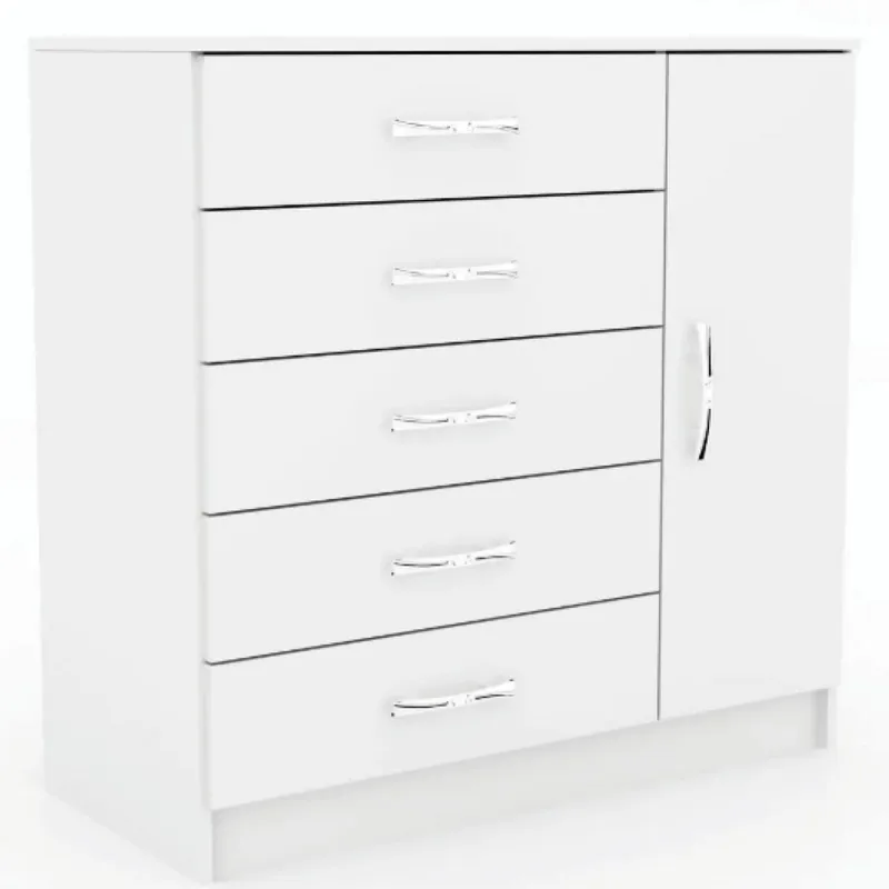 Comodas Cajoneras 5 cajones,1 puerta,Dormitorio Blanco 151 en Negro – Demolición – Blanco - Cómodas, Uruguay | Muebles Express