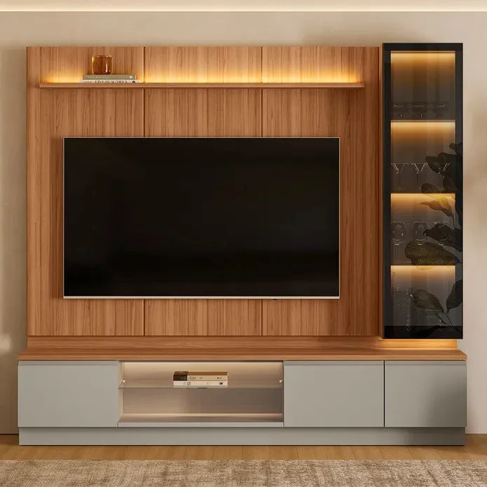 Conjunto Modular - Magnum 245CM - Cristalero Led en Madera natural - Muebles para TV, Uruguay | Balton