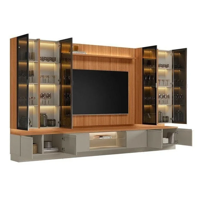 Conjunto Modular - Magnum 380CM - 4 Cristaleros con Led en Madera natural - Muebles para TV, Uruguay | Balton, vista 13