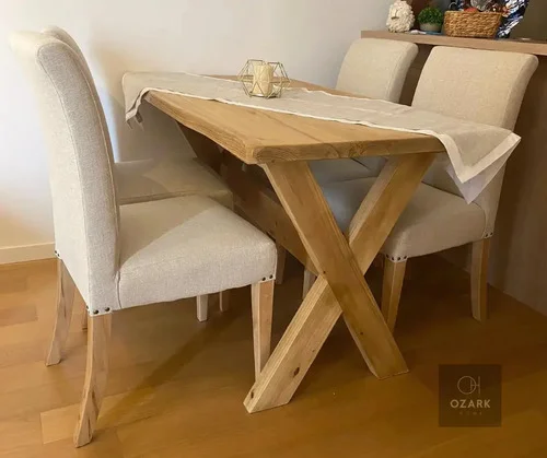 Juego De Comedor Madera Ozark Cruceta Con 4 Sillas De Vestir A Eleccion en Madera natural - Mesas de comedor, Uruguay | Ozark Home, vista 2