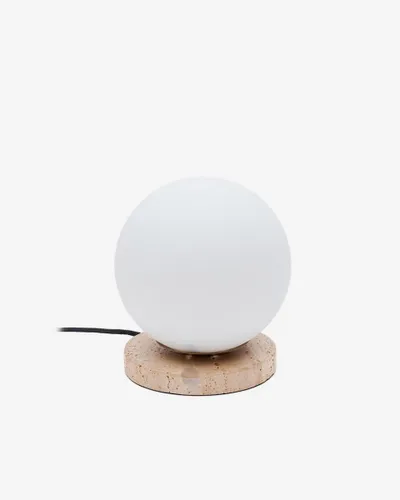 Lámpara de mesa Malachi de cristal glaseado y piedra de travertino en Madera natural - Lámparas de mesa, Uruguay | Kavehome