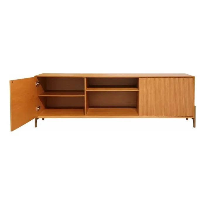 Rack de madera con 2 puertas, estantes y patas de metal. en Madera natural - Muebles para TV, Uruguay | Champagne Home, vista 2