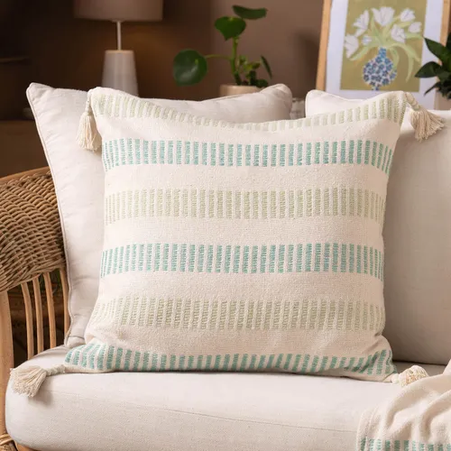 Funda de Almohadón Borlas y Rayas - Textiles, Uruguay | Arredo