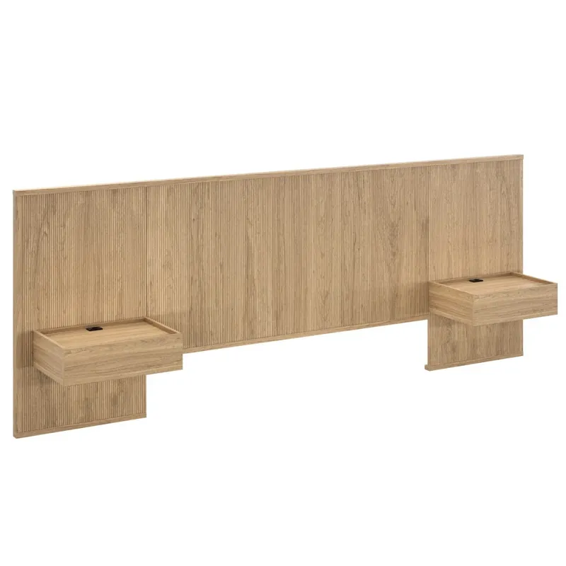 Respaldo King continuo con mesa de luz - Nordik - Fix en Madera natural - Respaldos de cama, Uruguay | Ecowood
