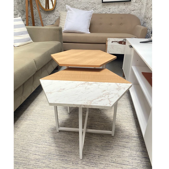 Mesa de Centro Idea (Marrón Claro/Mármol Blanco y Hierro Blanco) - Mesas de living, Uruguay | Berna home, vista 3