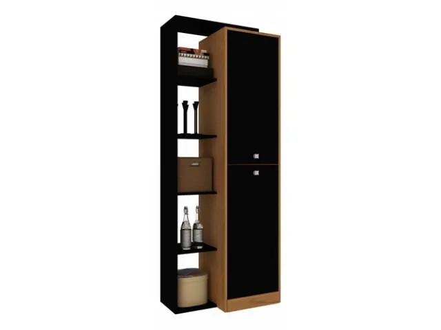 Biblioteca con repisa y 2 puertas Nogal/Negro en avena/blanco, avena/negro, negro/rojo, negro/azul, negro/verde - Living, Uruguay | Que Sal Muebleria