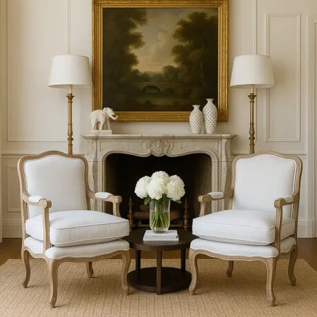 Promo 2 Poltronas Luis XV Crema en Blanco - Butacas, banquetas y puffs, Uruguay | La Cueva Muebles
