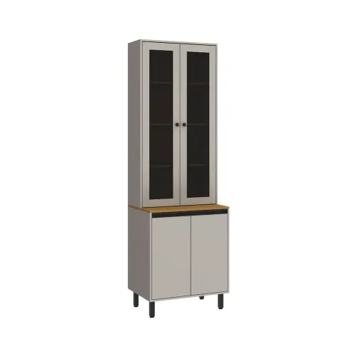 Panelero Cristalero Modular 4 Puertas Con Vidrio Y Patas Gris en Gris - Muebles, Uruguay | Soy Hogar