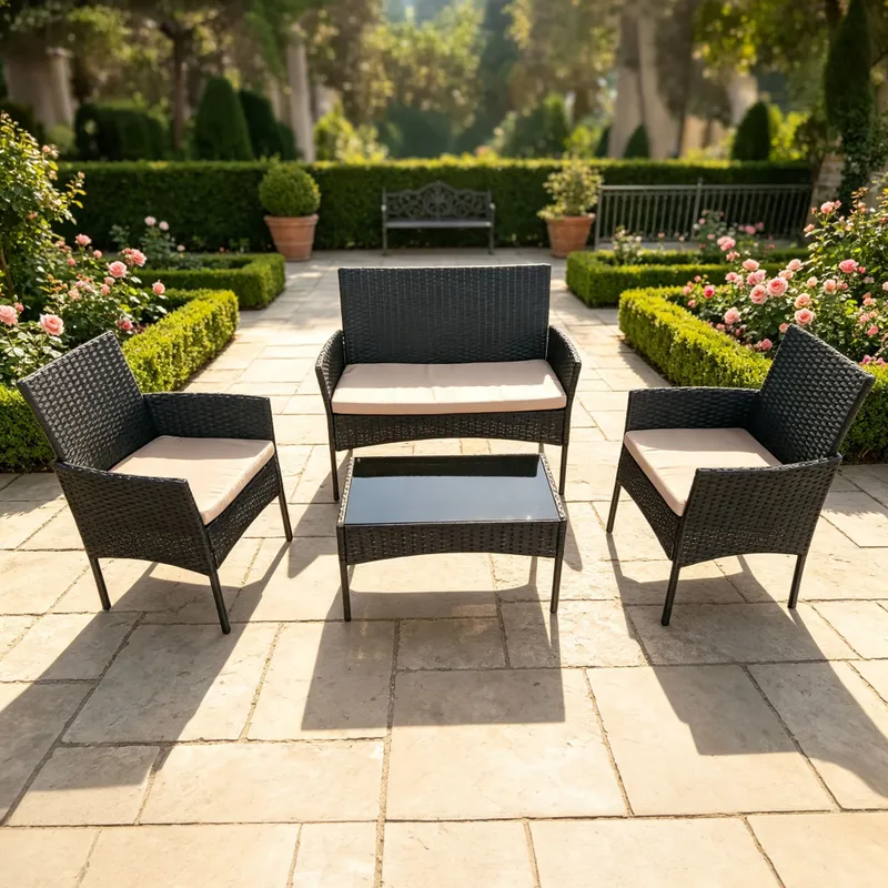 Set Living Exterior Rattan-sintetico-y-acero Negro Apolo Ii en Negro - Muebles para el exterior, Uruguay | Divino