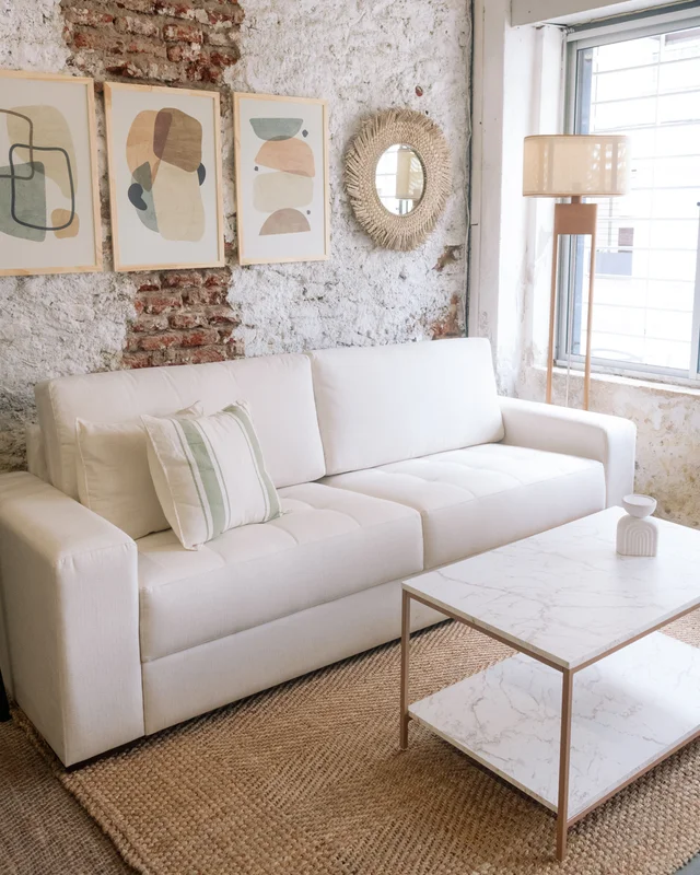 Mesa de Centro Ratona Rectangular Tapa Doble (Mármol y Hierro Dorado) en Blanco - Mesas de living, Uruguay | Berna home, vista 3