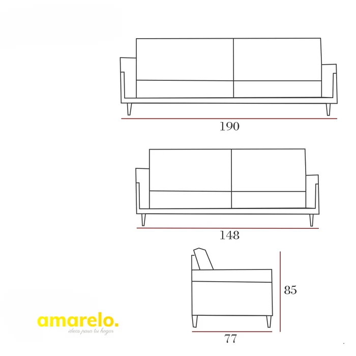 Producto: Sofá Conjunto 3+2 Sevilla 190 de AMARELO - Sillones y sofás, Uruguay | Amarelo, vista 2