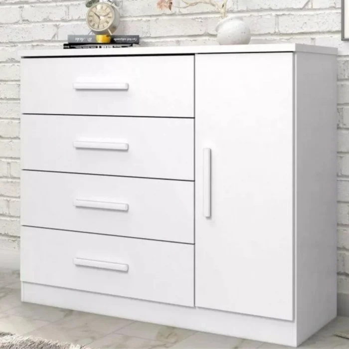 Cómoda Zapatera Genova Plus 1 Puerta 4 Cajones - Blanco en Blanco - Cómodas, Uruguay | Rústico Hogar, vista 3