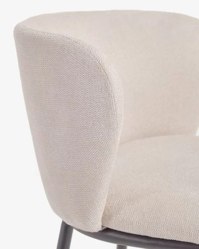 Taburete Ciselia de chenilla - beige y acero negro altura 75 cm en Beige - Butacas, banquetas y puffs, Uruguay | Kavehome, vista 3