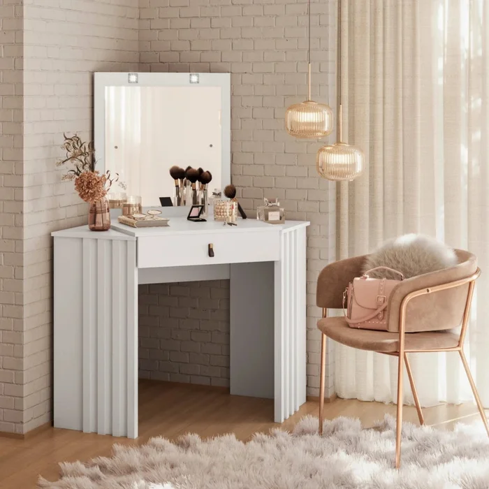 Escritorio Tocador Esquinero - FIT - Glitter - Blanco en Blanco - Escritorios y sillas de escritorio, Uruguay | Ecowood