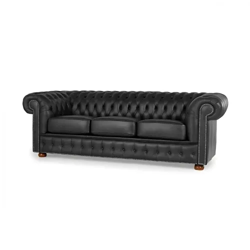 Sillón de cuero 3 Cuerpos Chesterfield en Negro - Sillones y sofás, Uruguay | Nario Hogar