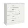 Comoda Cajonera para Dormitorio de 5 Cajones 1 Puerta y 1 Estante interno - FE - Blanco en Blanco - Cómodas, Uruguay | Mulata, vista 4 de 5