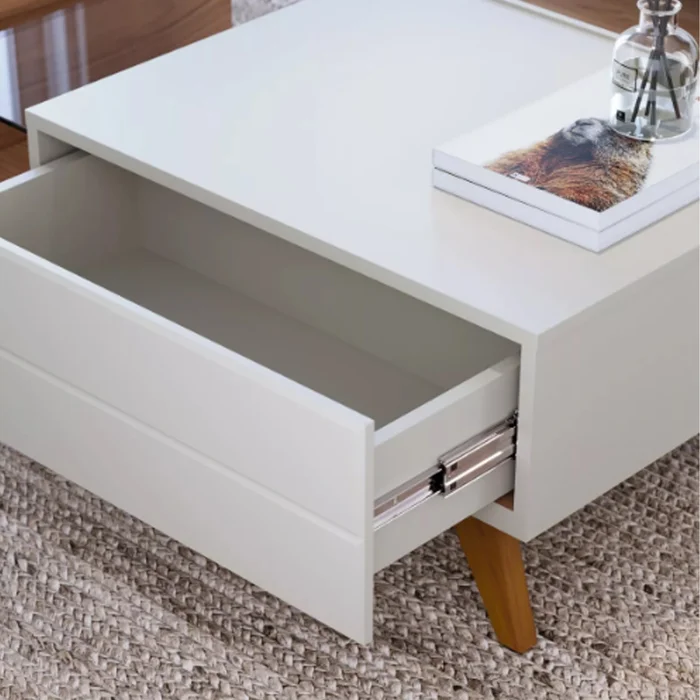 Mesa De Living 1 Cajon Rieles Metalicos Estante De Vidrio en Blanco - Mesas de living, Uruguay | Soy Hogar, vista 3