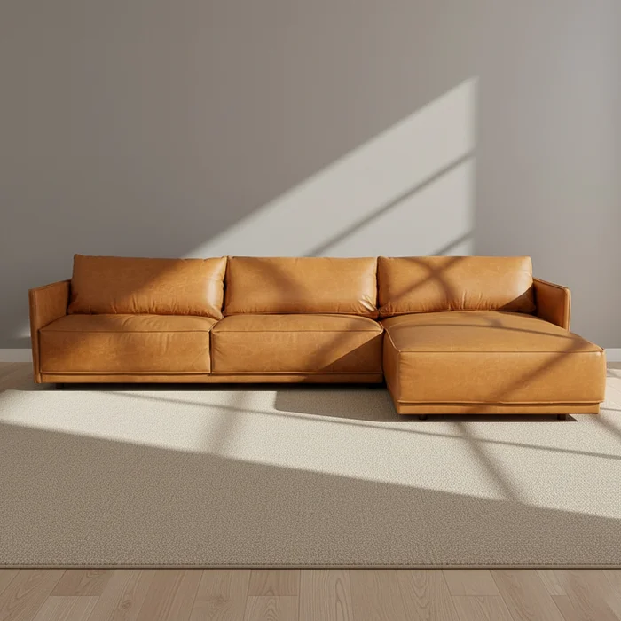 Sillón C/chaise Cuero-100-natural Marron Romeo Tp3 La Paz Camel en Beige - Sillones y sofás, Uruguay | Divino