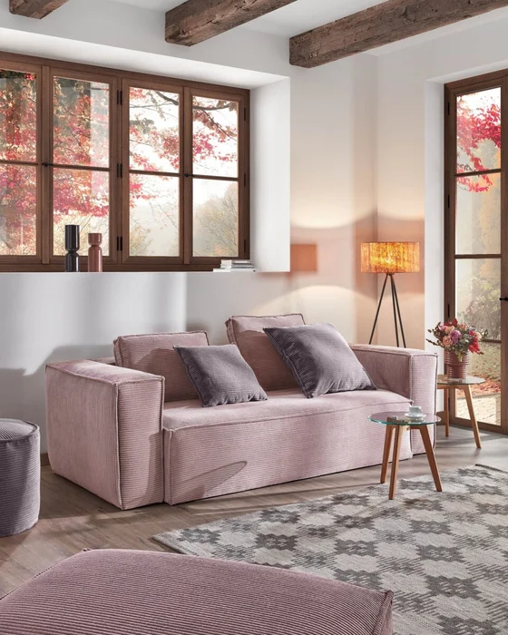 Reposapiés Blok 90 x 70 cm - pana rosa en Rosa - Butacas, banquetas y puffs, Uruguay | Kavehome, vista 2