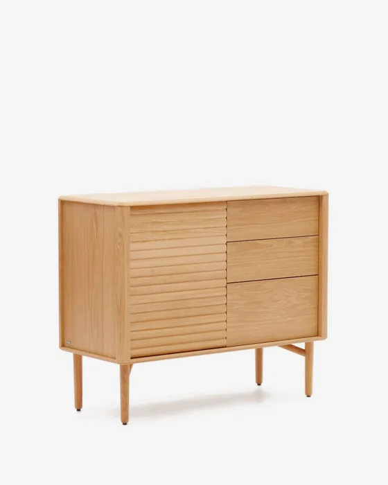 Aparador Lenon - 1 puerta y 3 cajones de madera y chapa de roble 105 x 84 cm FSC MIX Credit en Madera natural - Aparadores y recibidores, Uruguay | Kavehome