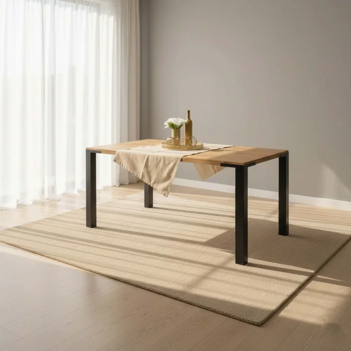 Mesa De Comedor Madera-y-metal Natural-beige Madison en Madera natural - Mesas de comedor, Uruguay | Divino