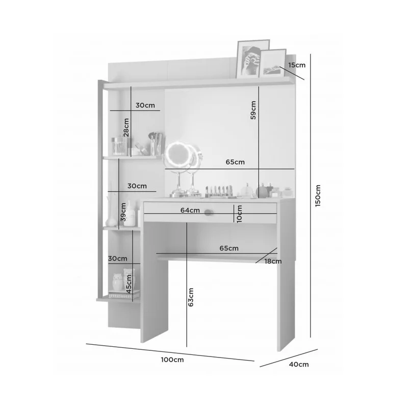 Tocador Espejo 1 Cajon Varios Estantes Para Maquillaje en CINAMOMO - Cómodas, Uruguay | Soy Hogar, vista 3