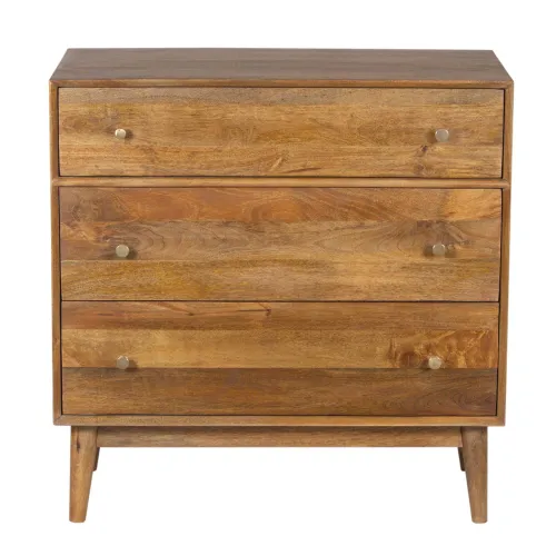 Comoda 3 Cajones Madera-de-mango Marron Parker en Marrón - Cómodas, Uruguay | Divino