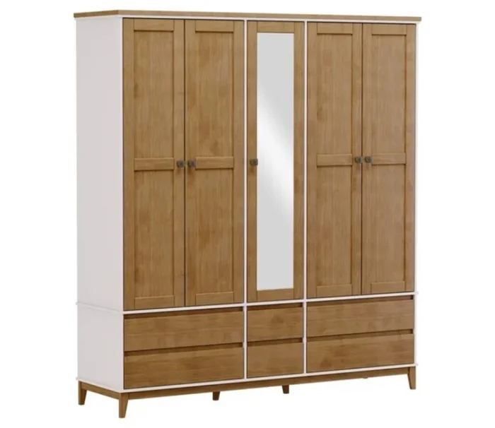 Ropero Prata 5 Puertas 6 Cajones 2814 Freijo/blan Mdf en Multicolor - Roperos y placares, Uruguay | Albanés