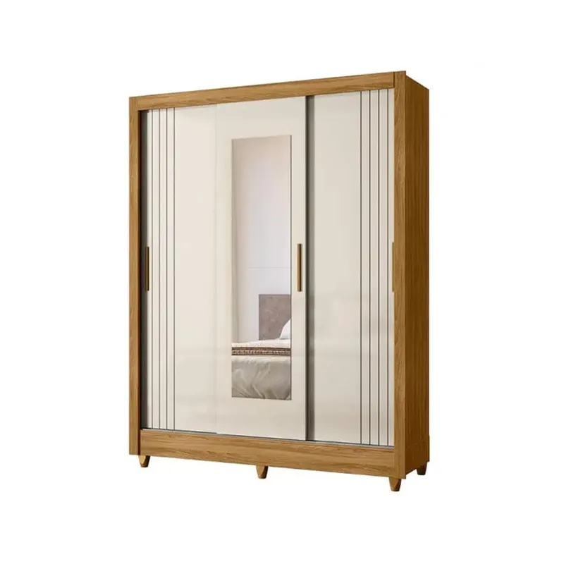 Ropero 3 Puertas Corredizas 2 Cajones Con Espejo Bolivia Freijo Off White en Off-white - Roperos y placares, Uruguay | Lais Muebles
