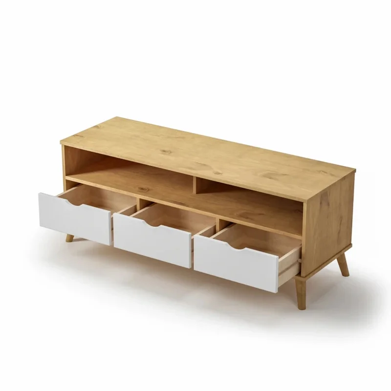 Rack de TV 3 Cajones Madera - Línea Berlin - Blanco en Blanco - Muebles para TV, Uruguay | Ecowood, vista 4