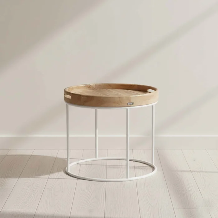 Mesa Lateral Madera-y-metal Natural-beige Symi Natural en Madera natural - Mesas de living, Uruguay | Divino