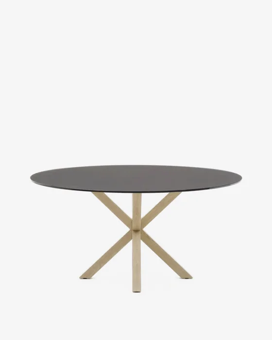 Mesa redonda Argo de cristal negro mate y patas de acero efecto madera Ø 150 cm en Negro - Mesas de comedor, Uruguay | Kavehome