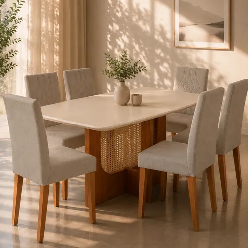 Combo de comedor Runa + 6 Sillas Sven en Beige - Mesas de comedor, Uruguay | Casa Brava