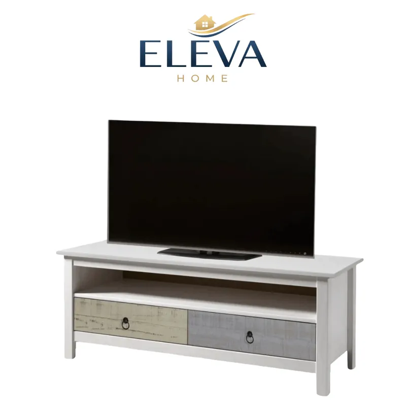 Rack 2 cajones Linea Flora - Blanco en Blanco - Muebles para TV, Uruguay | Nario Hogar